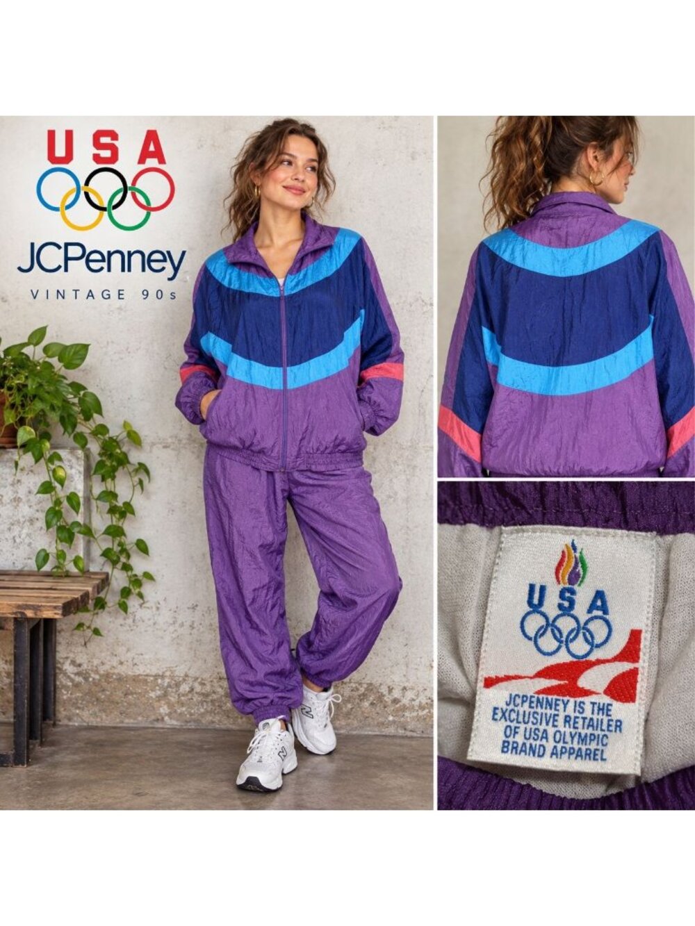 Vintage 90s USA Olympic JCPenney Tracksuit Large Purple Windbreaker Pants Set
